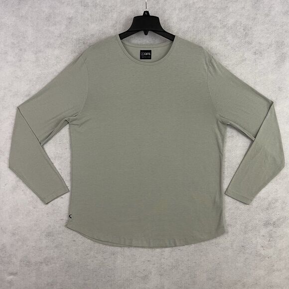Cuts Clothing Shirt Mens XL Green Curve Hem Long Sleeve Crew Stretch Performance - Picture 4 of 10
